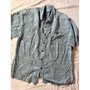 Soft Blue, 100% Silk Bermuda Bay Silk Swordfish Button Down Shirt XL
